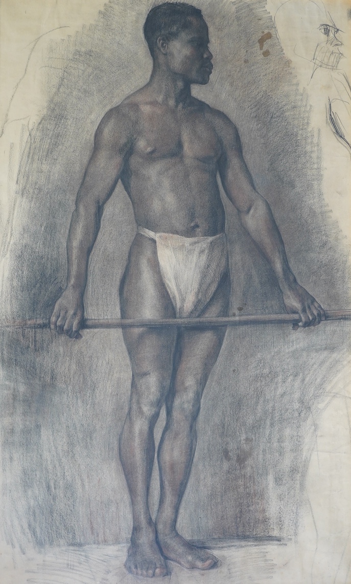 European School c.1920 , Black model in a studio, pastel and charcoal on paper, 87 x 53cm